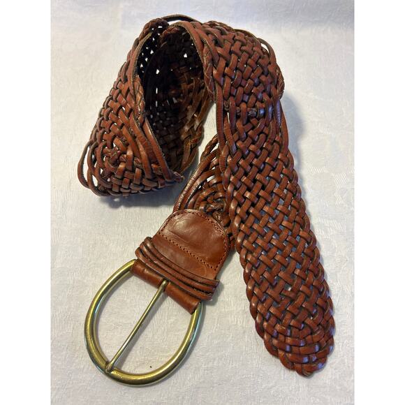 Talbots Brown Woven Leather Wide Band Belt, Women’s Sz L, made in Turkey ￼ - Picture 2 of 8